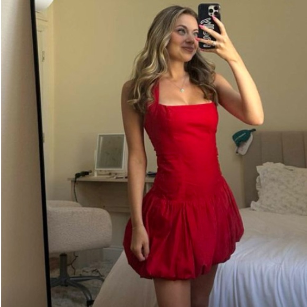 Reformation Babette Dress in Cherry